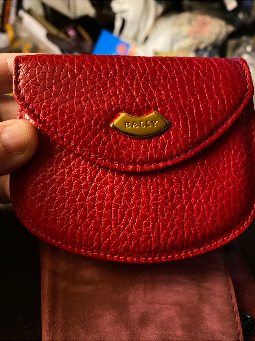 Bally Red Pebbled Leather Coin Purse with Gold Logo